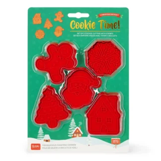 Legami Set of 5 Cookie Cutters with Stamps - Cookie Time! Christmas