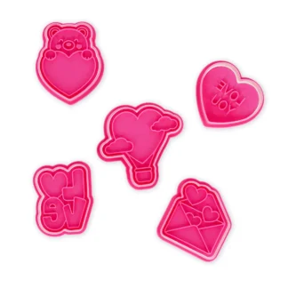 Legami Set of 5 Cookie Cutters with Stamps - Cookie Time! Valentine